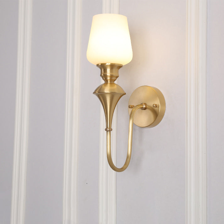 Curved Brass Frame Glass Shade 1/2 Light Wall Sconce Lamp