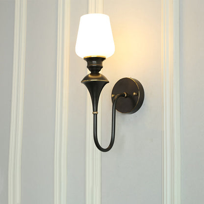 Curved Brass Frame Glass Shade 1/2 Light Wall Sconce Lamp