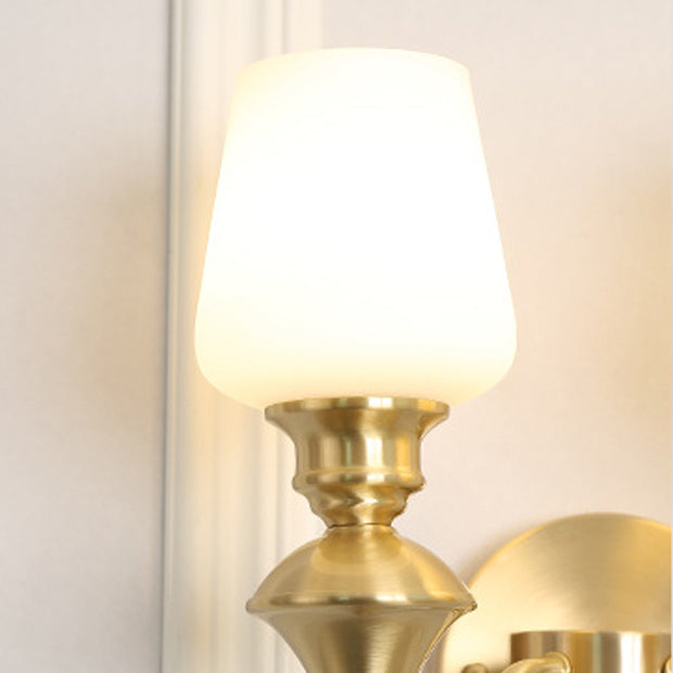 Curved Brass Frame Glass Shade 1/2 Light Wall Sconce Lamp