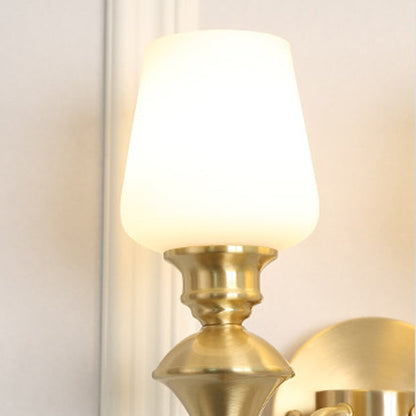 Curved Brass Frame Glass Shade 1/2 Light Wall Sconce Lamp