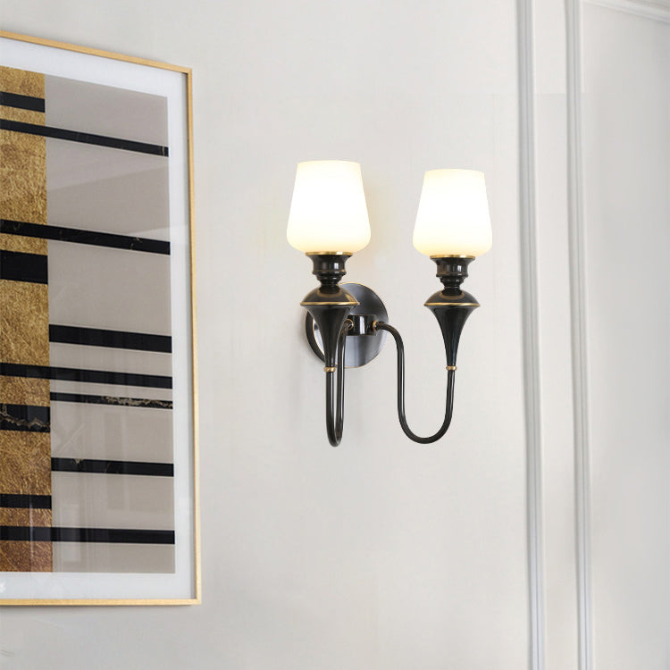 Curved Brass Frame Glass Shade 1/2 Light Wall Sconce Lamp