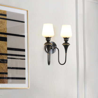 Curved Brass Frame Glass Shade 1/2 Light Wall Sconce Lamp