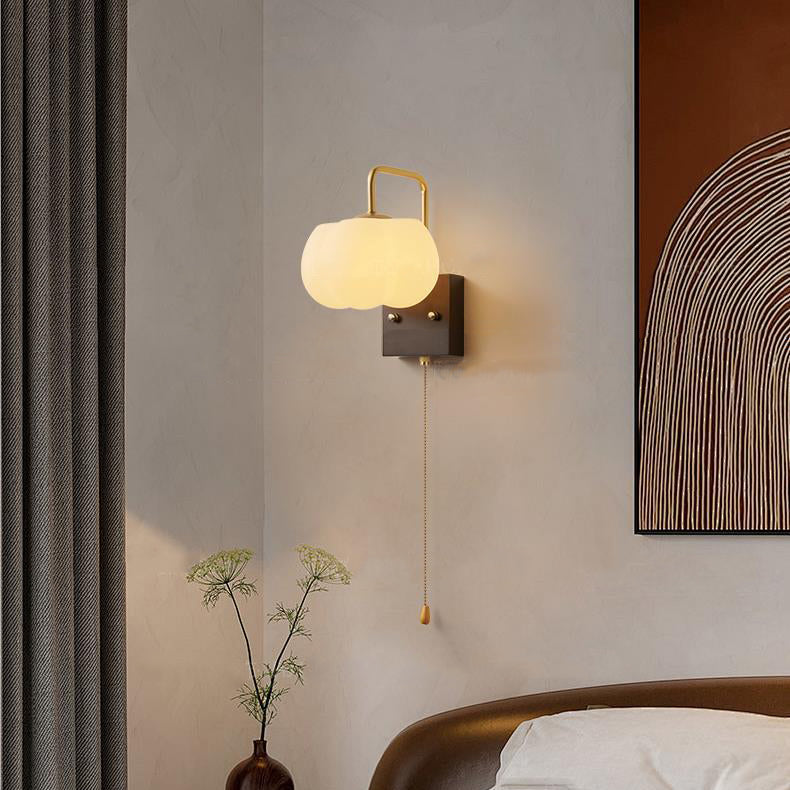 Straight Square Wooden Base Iron 1-Light Wall Sconce Lamp