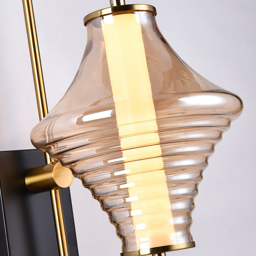 Long Gyro Shape Glass Shade Iron Frame LED Wall Sconce Lamp