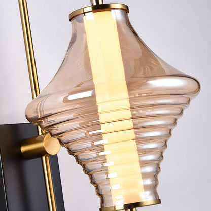 Long Gyro Shape Glass Shade Iron Frame LED Wall Sconce Lamp