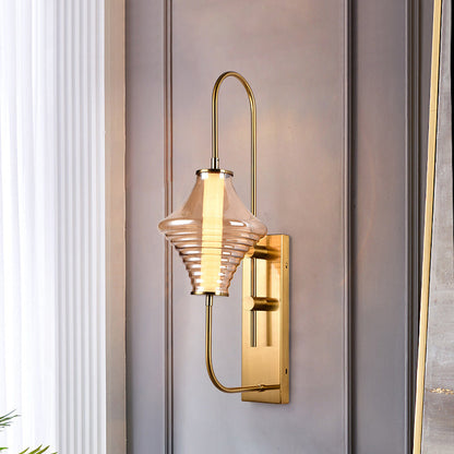 Long Gyro Shape Glass Shade Iron Frame LED Wall Sconce Lamp