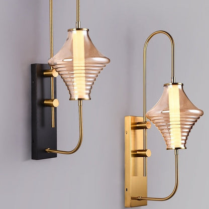 Long Gyro Shape Glass Shade Iron Frame LED Wall Sconce Lamp
