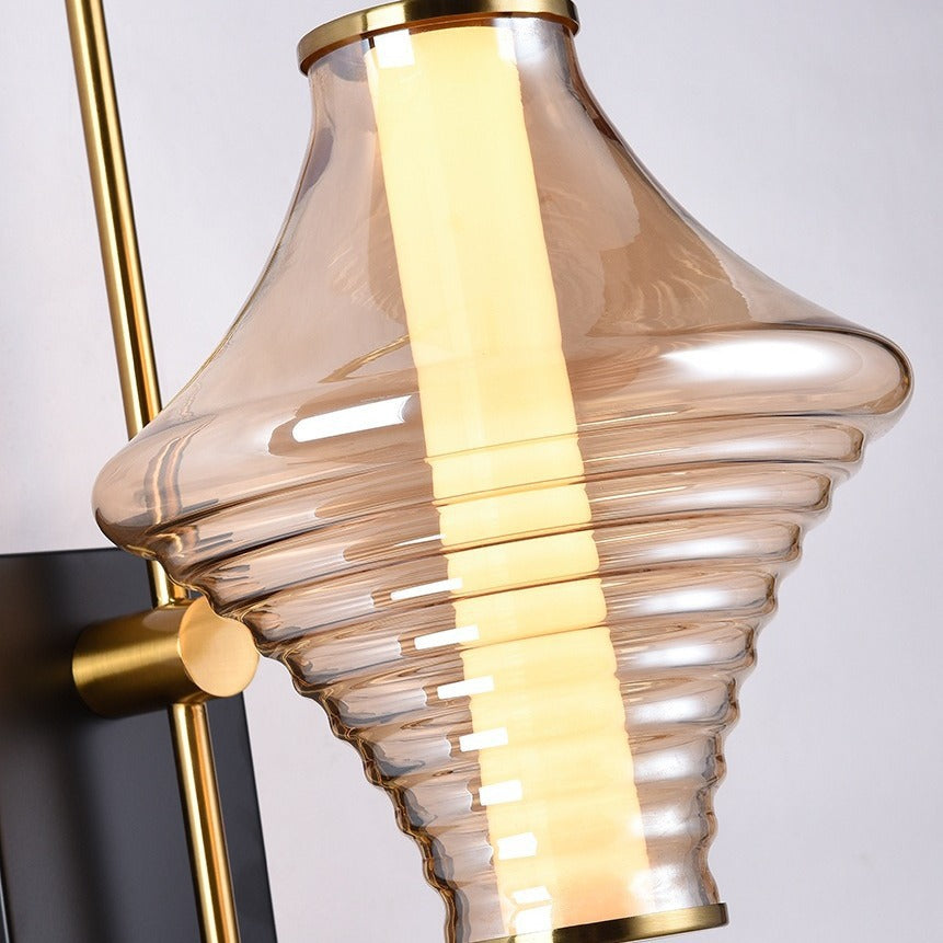 Long Gyro Shape Glass Shade Iron Frame LED Wall Sconce Lamp