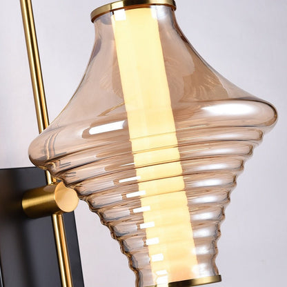 Long Gyro Shape Glass Shade Iron Frame LED Wall Sconce Lamp