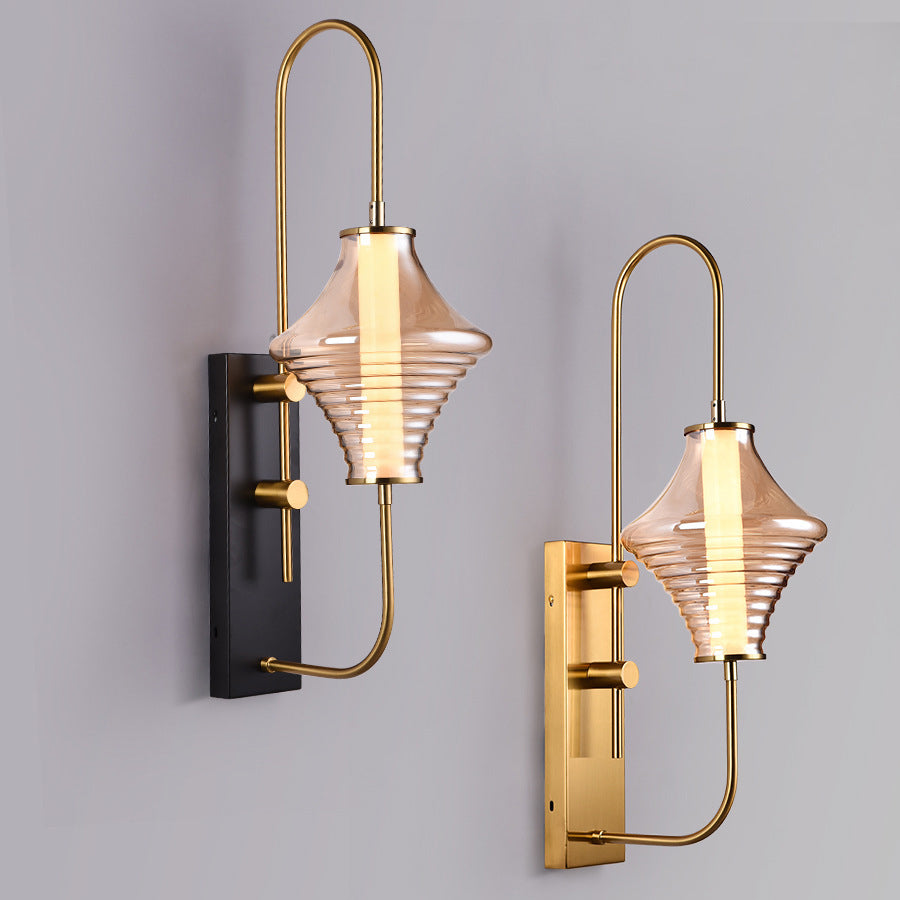 Long Gyro Shape Glass Shade Iron Frame LED Wall Sconce Lamp