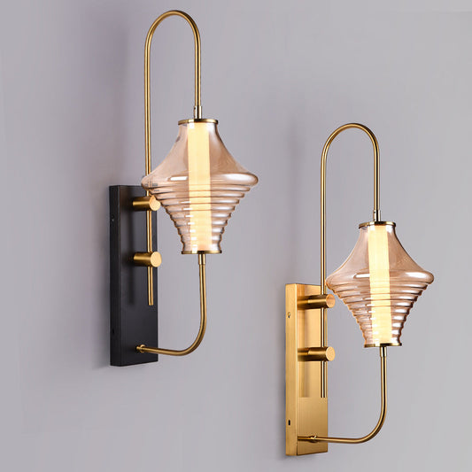 Long Gyro Shape Glass Shade Iron Frame LED Wall Sconce Lamp