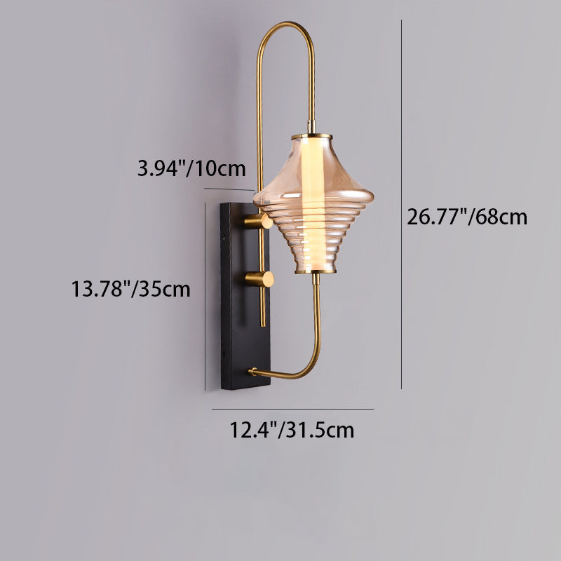 Long Gyro Shape Glass Shade Iron Frame LED Wall Sconce Lamp