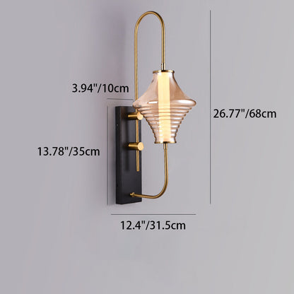 Long Gyro Shape Glass Shade Iron Frame LED Wall Sconce Lamp