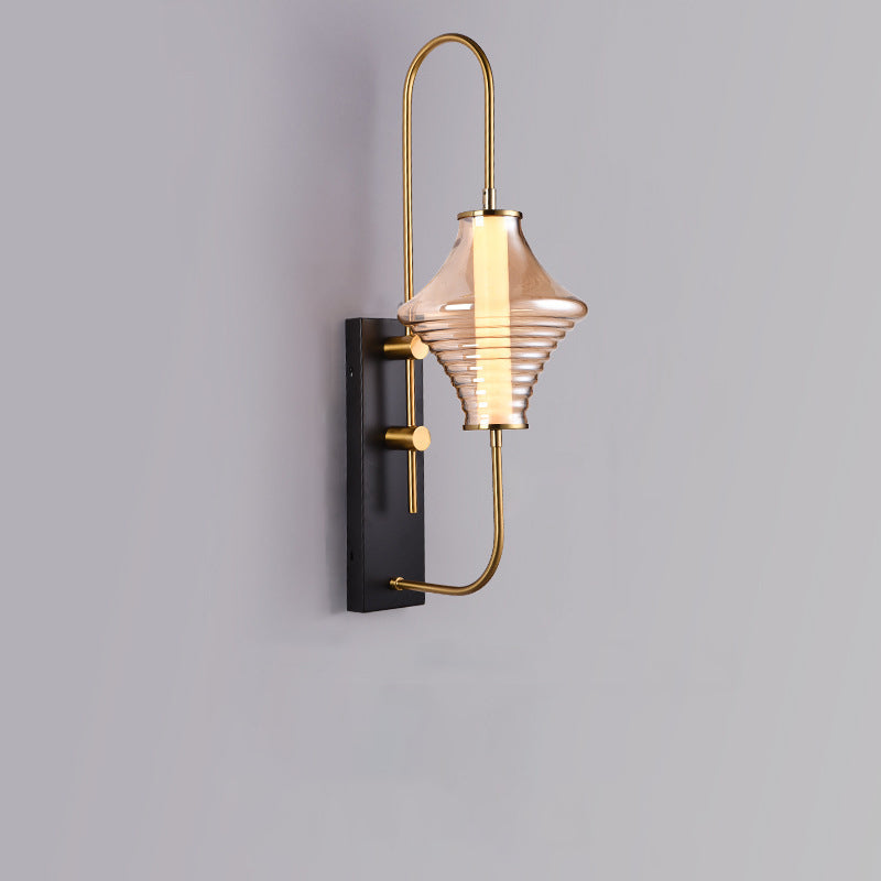 Long Gyro Shape Glass Shade Iron Frame LED Wall Sconce Lamp