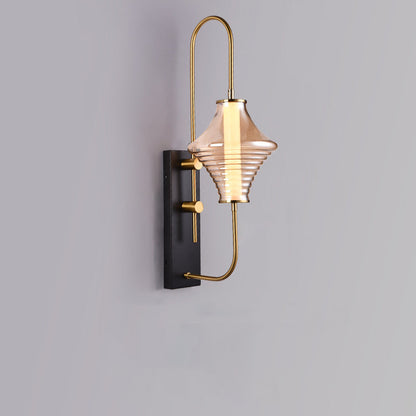 Long Gyro Shape Glass Shade Iron Frame LED Wall Sconce Lamp