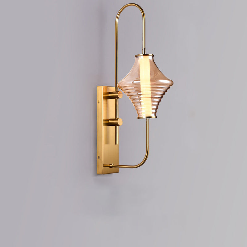Long Gyro Shape Glass Shade Iron Frame LED Wall Sconce Lamp