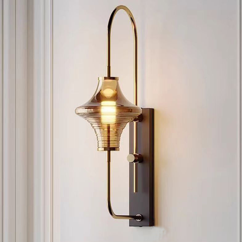 Long Gyro Shape Glass Shade Iron Frame LED Wall Sconce Lamp