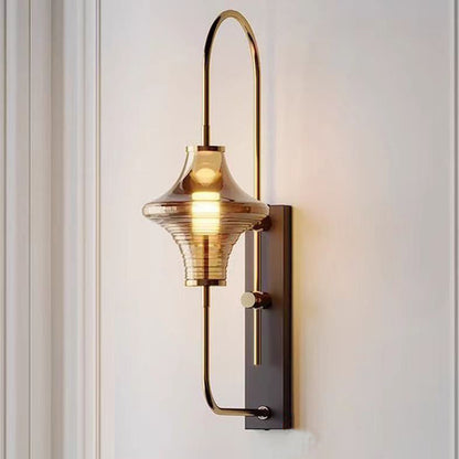 Long Gyro Shape Glass Shade Iron Frame LED Wall Sconce Lamp