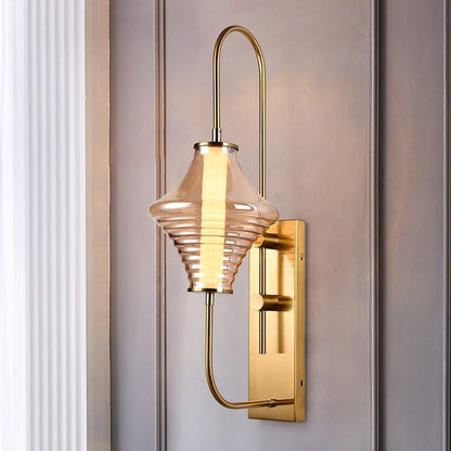 Long Gyro Shape Glass Shade Iron Frame LED Wall Sconce Lamp