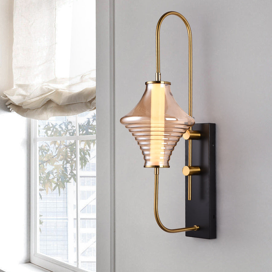 Long Gyro Shape Glass Shade Iron Frame LED Wall Sconce Lamp