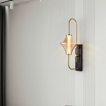 Long Gyro Shape Glass Shade Iron Frame LED Wall Sconce Lamp