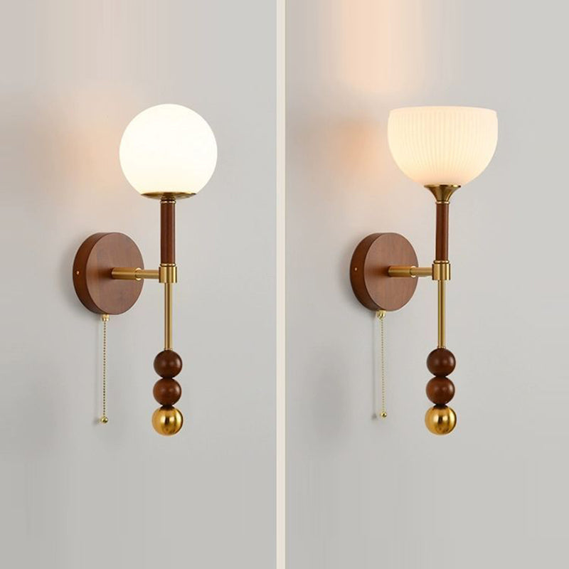 Cylinder Oval Wood Hardware Glass 1-Light Wall Sconce Lamp