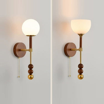 Cylinder Oval Wood Hardware Glass 1-Light Wall Sconce Lamp