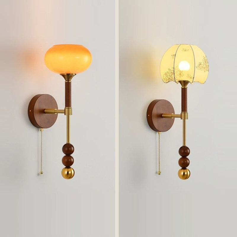 Cylinder Oval Wood Hardware Glass 1-Light Wall Sconce Lamp