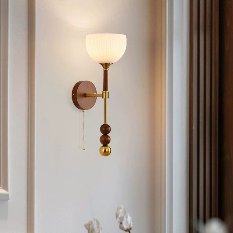 Cylinder Oval Wood Hardware Glass 1-Light Wall Sconce Lamp