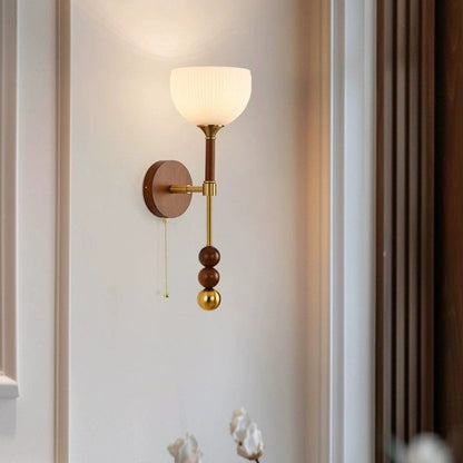 Cylinder Oval Wood Hardware Glass 1-Light Wall Sconce Lamp