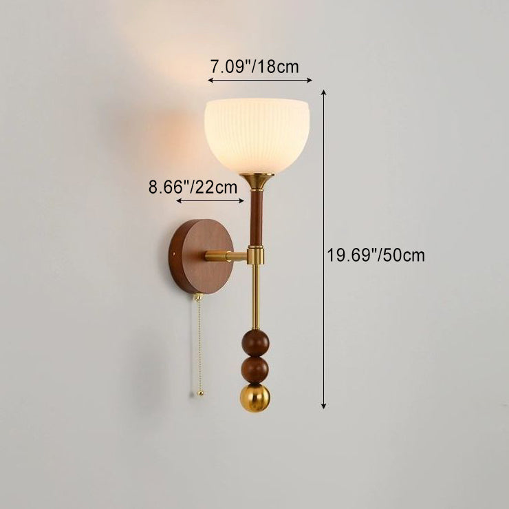 Cylinder Oval Wood Hardware Glass 1-Light Wall Sconce Lamp