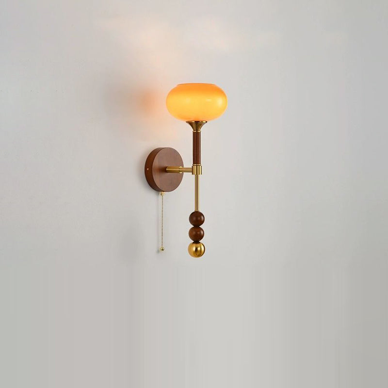 Cylinder Oval Wood Hardware Glass 1-Light Wall Sconce Lamp