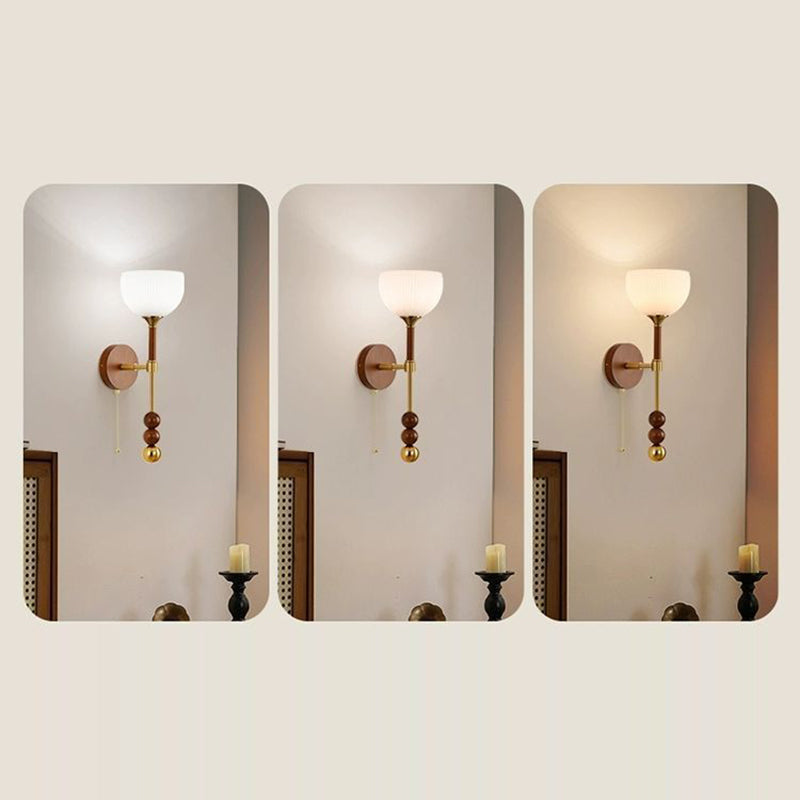 Cylinder Oval Wood Hardware Glass 1-Light Wall Sconce Lamp