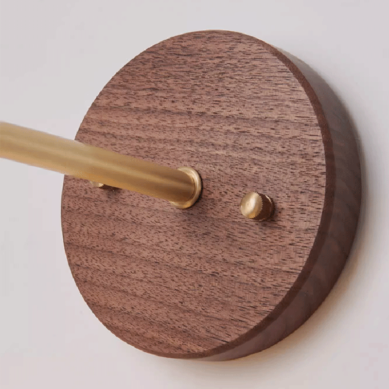 Round Glass Shade Copper Wood 1-Light Wall Sconce Lamp