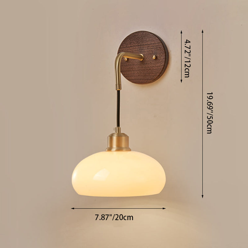 Oval Glass Shade Copper Wood 1-Light Wall Sconce Lamp