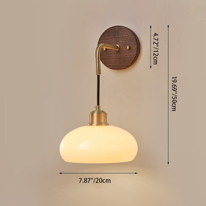 Oval Glass Shade Copper Wood 1-Light Wall Sconce Lamp