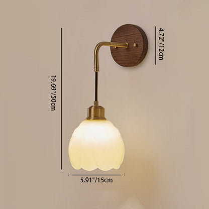 Oval Glass Shade Copper Wood 1-Light Wall Sconce Lamp