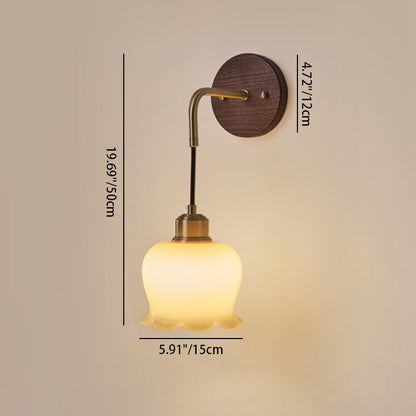 Oval Glass Shade Copper Wood 1-Light Wall Sconce Lamp