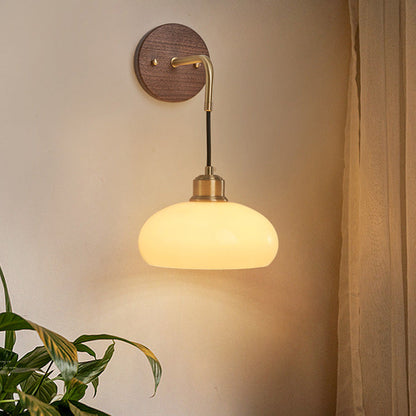 Oval Glass Shade Copper Wood 1-Light Wall Sconce Lamp