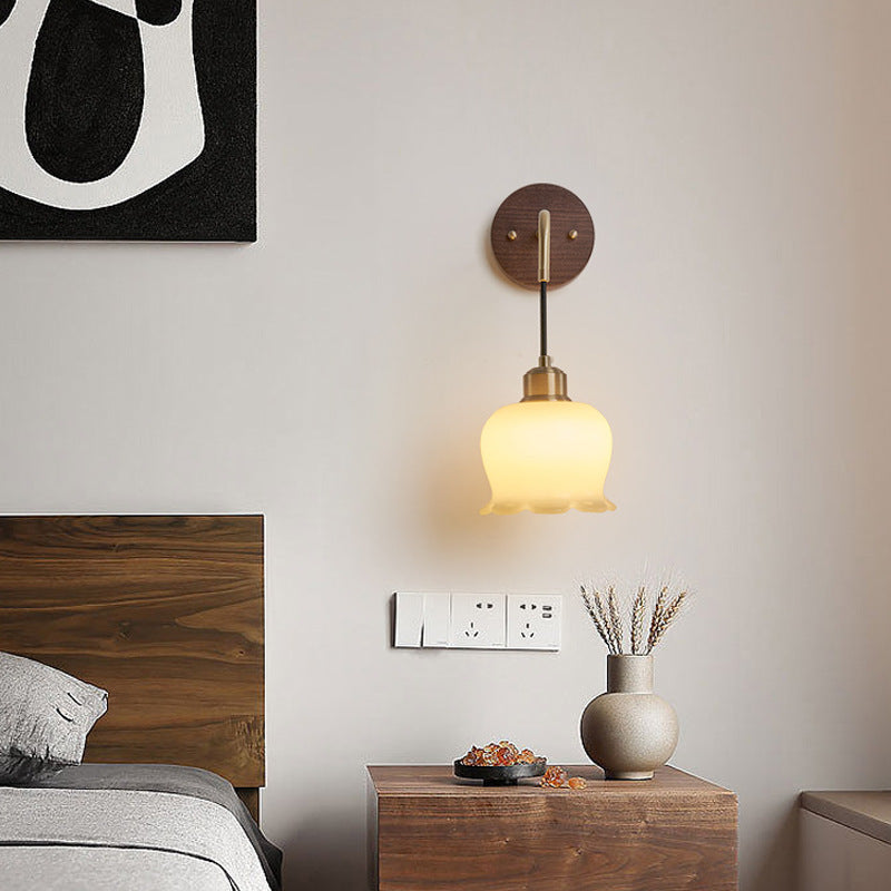 Oval Glass Shade Copper Wood 1-Light Wall Sconce Lamp