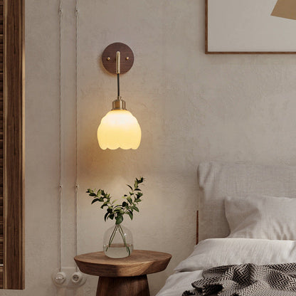 Oval Glass Shade Copper Wood 1-Light Wall Sconce Lamp