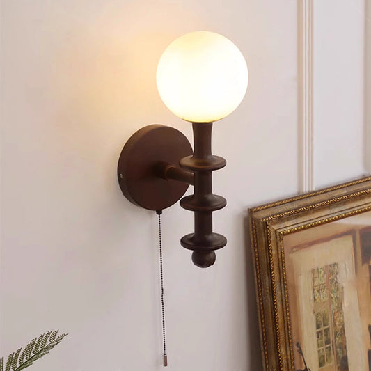 Cylinder Globe Wood Glass 1-Light Wall Sconce Lamp