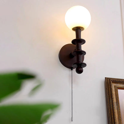 Cylinder Globe Wood Glass 1-Light Wall Sconce Lamp