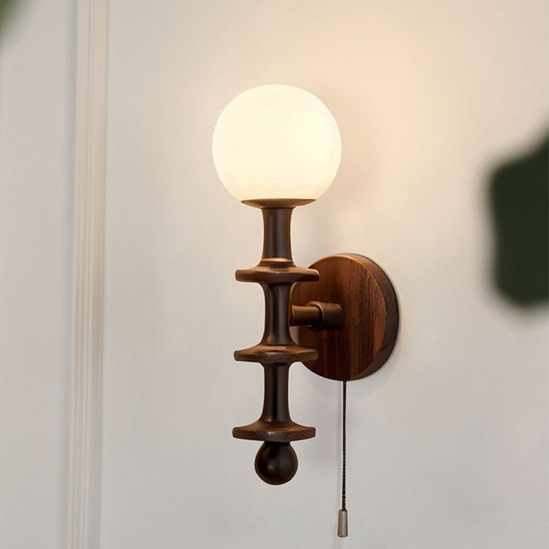 Cylinder Globe Wood Glass 1-Light Wall Sconce Lamp