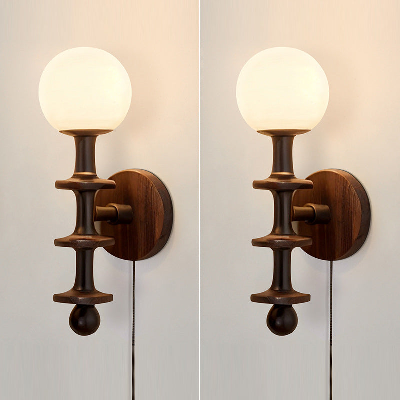Cylinder Globe Wood Glass 1-Light Wall Sconce Lamp