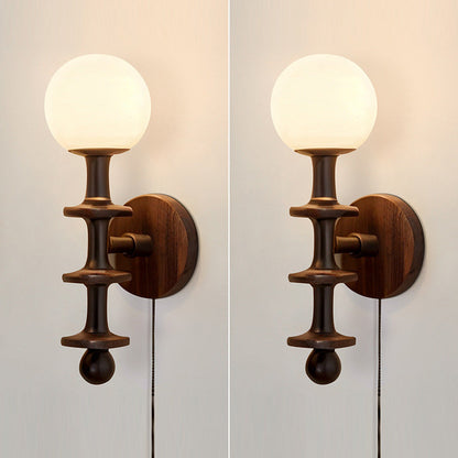 Cylinder Globe Wood Glass 1-Light Wall Sconce Lamp