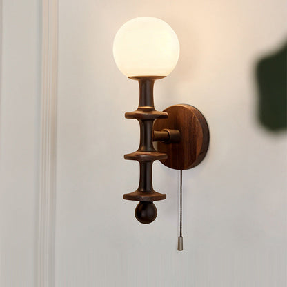 Cylinder Globe Wood Glass 1-Light Wall Sconce Lamp
