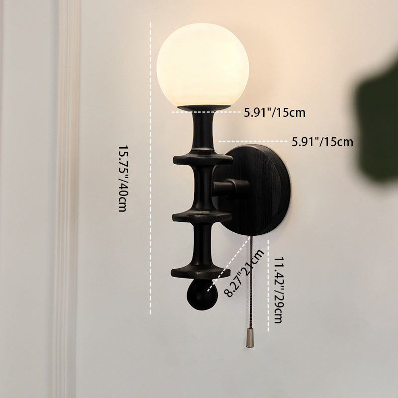 Cylinder Globe Wood Glass 1-Light Wall Sconce Lamp