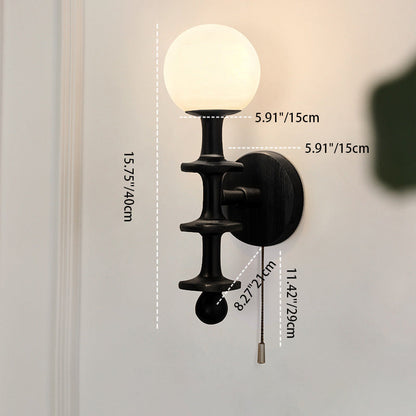 Cylinder Globe Wood Glass 1-Light Wall Sconce Lamp