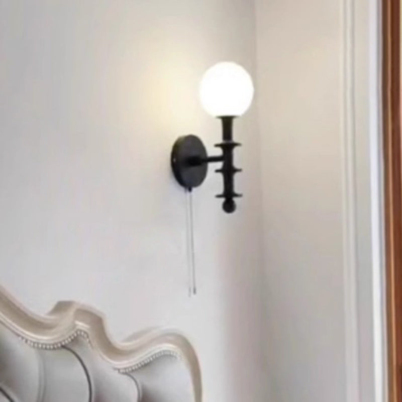 Cylinder Globe Wood Glass 1-Light Wall Sconce Lamp
